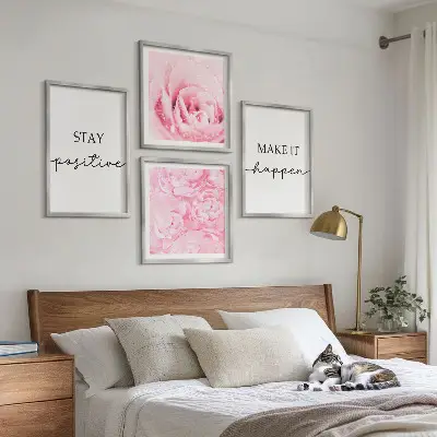 Minimalistische roze bloemen meerluik in lijst