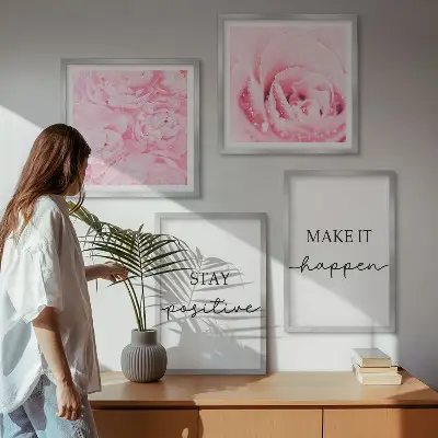 Minimalistische roze bloemen meerluik in lijst