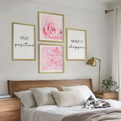 Minimalistische roze bloemen meerluik in lijst