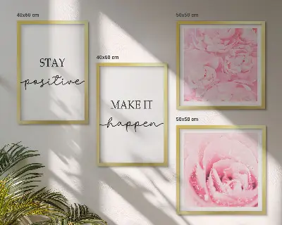 Minimalistische roze bloemen meerluik in lijst