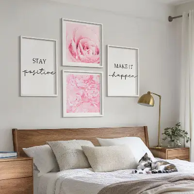 Minimalistische roze bloemen meerluik in lijst