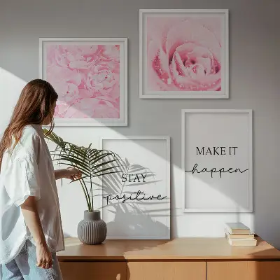 Minimalistische roze bloemen meerluik in lijst