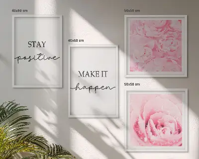 Minimalistische roze bloemen meerluik in lijst