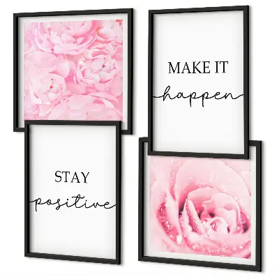 Minimalistische roze bloemen meerluik in lijst
