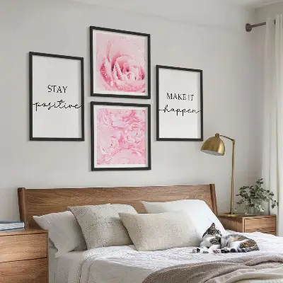 Minimalistische roze bloemen meerluik in lijst