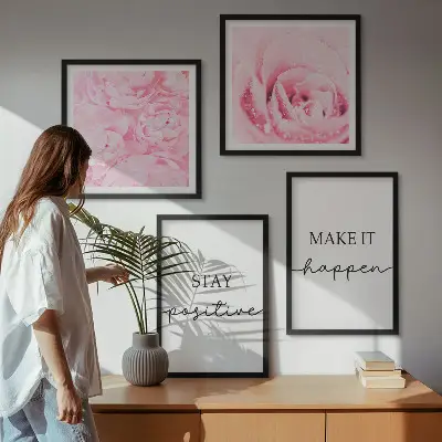 Minimalistische roze bloemen meerluik in lijst