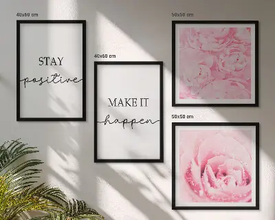 Minimalistische roze bloemen meerluik in lijst