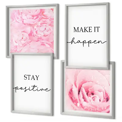 Minimalistische roze bloemen meerluik in lijst