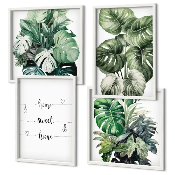 Set posters met lijst Aquarel Monstera-bladeren set posters met lijst