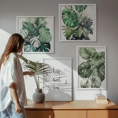 Set posters met lijst Aquarel Monstera-bladeren set posters met lijst