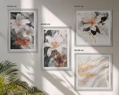 Bloemen marmer wit zwart meerluik in lijst