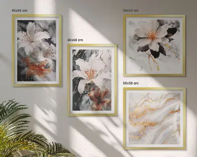 Bloemen marmer wit zwart meerluik in lijst