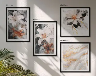 Bloemen marmer wit zwart meerluik in lijst