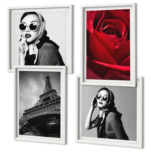 Parijse dame met Eiffel-bril set van posters met lijst