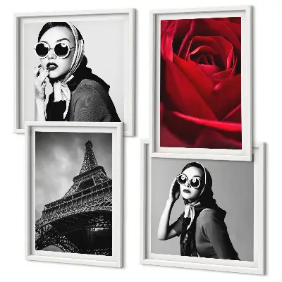 Set van posters met lijst Parijse dame met Eiffel-bril