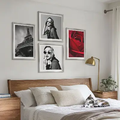 Parijse dame met Eiffel-bril set van posters met lijst