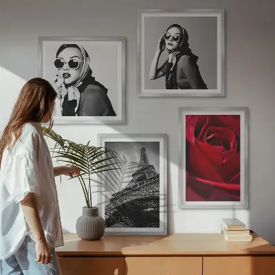 Parijse dame met Eiffel-bril set van posters met lijst