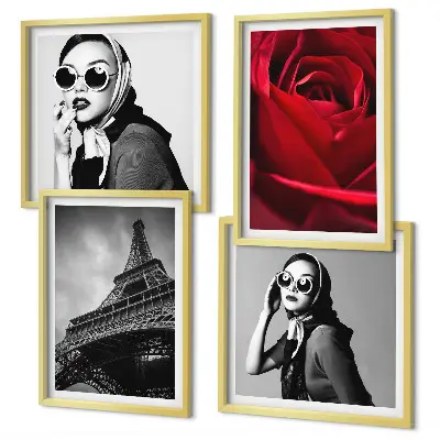 Parijse dame met Eiffel-bril set van posters met lijst