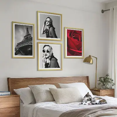 Parijse dame met Eiffel-bril set van posters met lijst