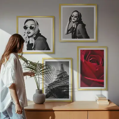 Parijse dame met Eiffel-bril set van posters met lijst
