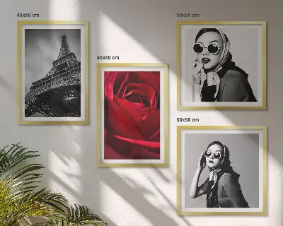 Parijse dame met Eiffel-bril set van posters met lijst