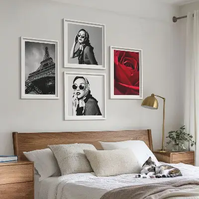 Parijse dame met Eiffel-bril set van posters met lijst