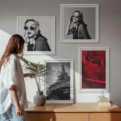 Parijse dame met Eiffel-bril set van posters met lijst