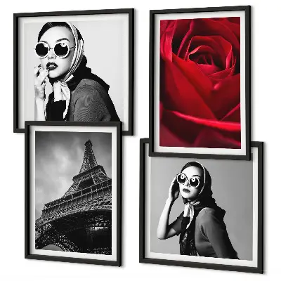 Parijse dame met Eiffel-bril set van posters met lijst