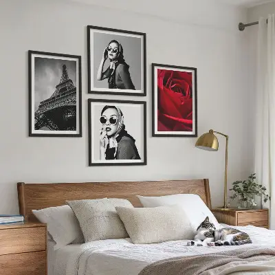 Parijse dame met Eiffel-bril set van posters met lijst