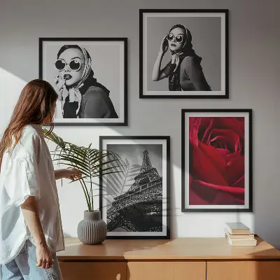 Parijse dame met Eiffel-bril set van posters met lijst