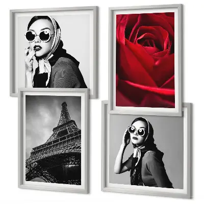 Parijse dame met Eiffel-bril set van posters met lijst