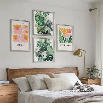 Moderne posters Bloemen en bladeren meerluik in lijst