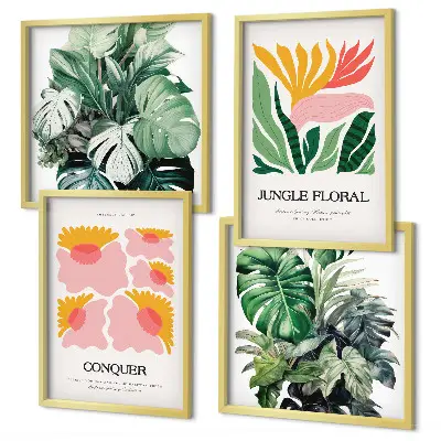 Moderne posters Bloemen en bladeren meerluik in lijst