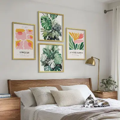 Moderne posters Bloemen en bladeren meerluik in lijst