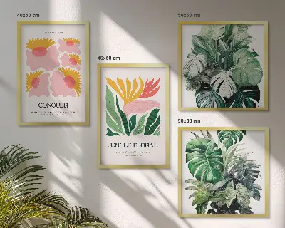Moderne posters Bloemen en bladeren meerluik in lijst
