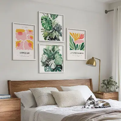 Moderne posters Bloemen en bladeren meerluik in lijst