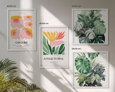 Moderne posters Bloemen en bladeren meerluik in lijst