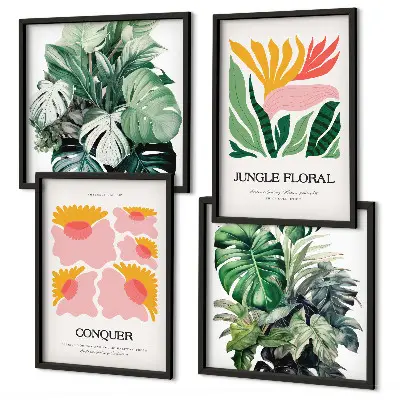 Moderne posters Bloemen en bladeren meerluik in lijst