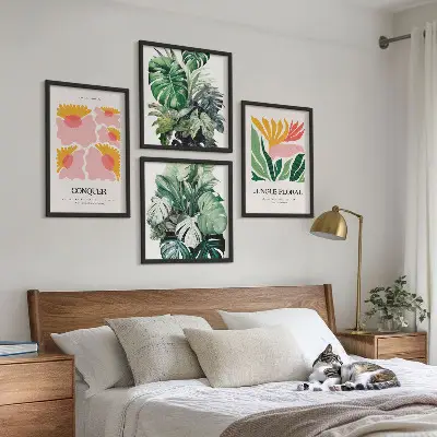 Moderne posters Bloemen en bladeren meerluik in lijst
