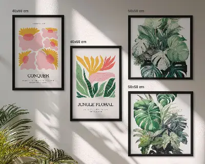 Moderne posters Bloemen en bladeren meerluik in lijst