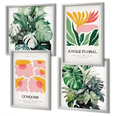 Moderne posters Bloemen en bladeren meerluik in lijst