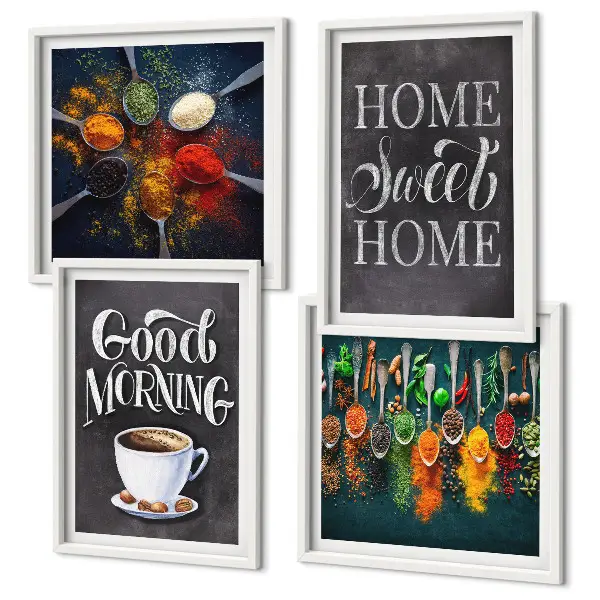 Poster set met lijsten met afbeeldingen van specerijen, koffie en kruiden