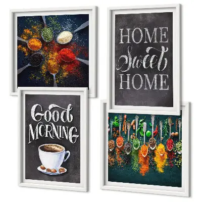 Set van posters met lijst Specerijen, koffie, kopje, kruiden