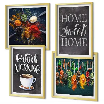 Poster set met lijsten met afbeeldingen van specerijen, koffie en kruiden