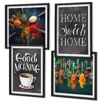 Poster set met lijsten met afbeeldingen van specerijen, koffie en kruiden
