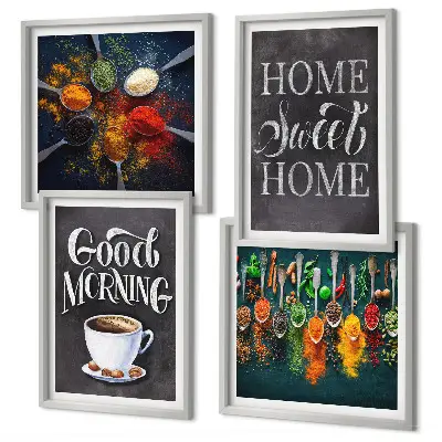 Poster set met lijsten met afbeeldingen van specerijen, koffie en kruiden