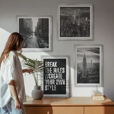 Stadsstraten in zwart-wit kunstwerk als meerluik in lijst