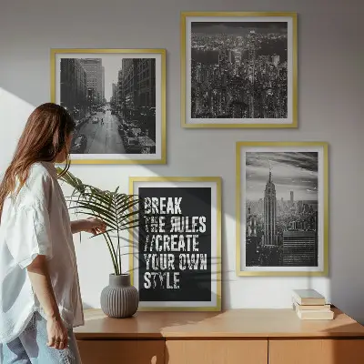 Stadsstraten in zwart-wit kunstwerk als meerluik in lijst