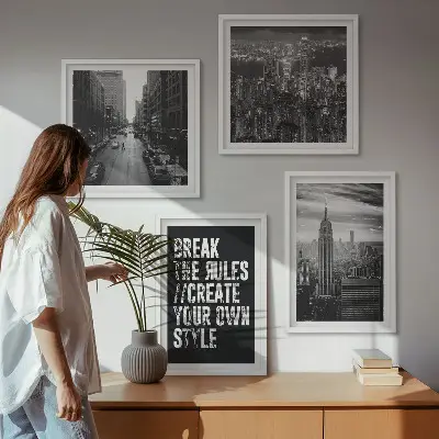 Stadsstraten in zwart-wit kunstwerk als meerluik in lijst
