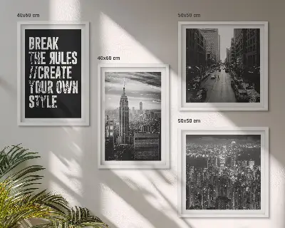 Stadsstraten in zwart-wit kunstwerk als meerluik in lijst